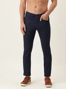 Flying Machine Men Navy Blue Michael Slim Tapered Fit Trousers