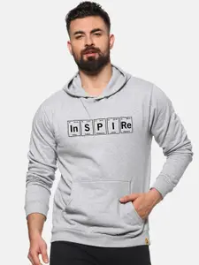 Campus Sutra Men Grey Printed Hooded Sweatshirt