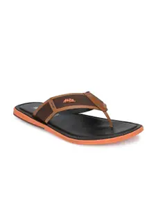 Hitz Men Tan Brown & Orange Comfort Sandals