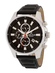 Daniel Klein Men Gunmetal-Toned Dial & Black Leather Straps Analogue Watch- DK.1.12811-2