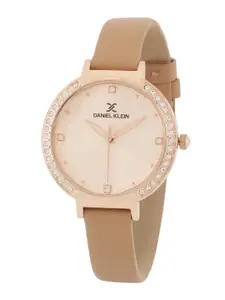 Daniel Klein Women Rose Gold-Toned Dial & Brown Leather Straps Analogue Watch DK.1.12847
