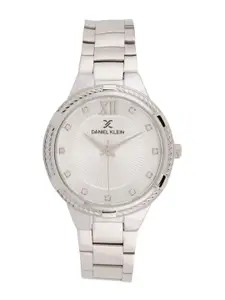 Daniel Klein Women Silver-Toned Embellished Dial & Silver Toned Stainless Steel Wrap Around Straps Analogue Watch