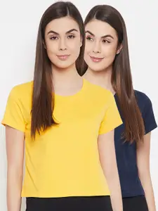 Clovia Women Pack Of 2 Pure Cotton Cropped Lounge T-Shirts