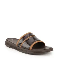 Carlton London Men Coffee Brown & Tan Solid Sliders