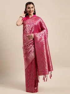 Amrutam Fab Pink Woven Design Silk Blend Banarasi Saree