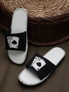 Pampy Angel Men White & Black Printed Rubber Sliders