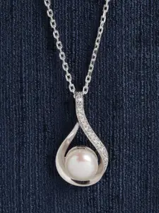 Clara 92.5 Women Sterling Silver Real Pearl Pendant With Chain Gift