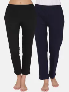 Clovia Women Pack Of 2 Solid Cotton Lounge Pants