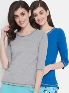 Clovia Women Pack Of 2 Solid Cotton Lounge T-Shirts