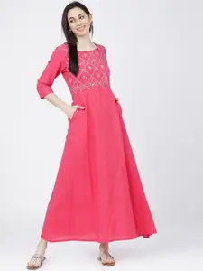 Vishudh Pink Ethnic Motifs Maxi Dress