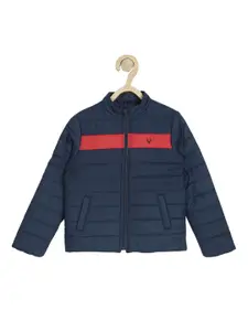 Allen Solly Junior Boys Navy Blue & Red Colourblocked Padded Jacket