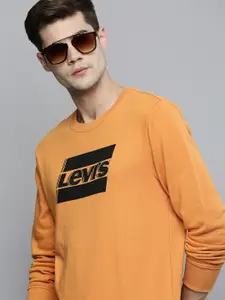 Levis Men Orange Brand Logo Printed Sweatshirt