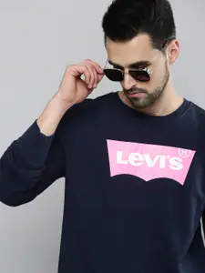 Levis Men Navy Blue Brand Logo Sweatshirt