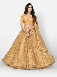 SHOPGARB Gold Embellished Sequinned Semi-Stitched Lehenga & Unstitched Blouse With Dupatta