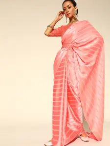 Saree mall Pink Striped Satin Party Wear Saree with Matching Blouse