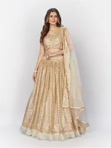 SHOPGARB Gold-Toned Embellished Sequinned Semi-Stitched Lehenga & Unstitched Blouse With Dupatta