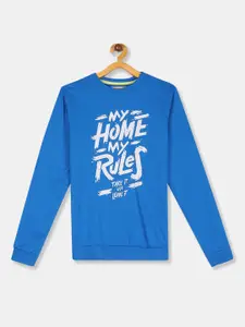 Flying Machine Boys Blue & White Typography Printed Cotton Sweatshirt