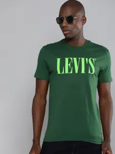 Levis Men Green Brand Logo Printed Pure Cotton T-shirt