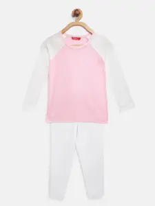 Rute Girls Pink & White Cotton T-shirt with Pyjamas