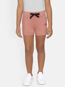 Rute Girls Peach-Coloured Solid Slim Fit Cotton Regular Shorts