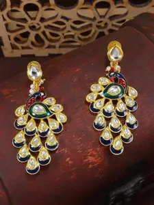 I Jewels Gold-Plated & Blue Peacock Shaped Enamelled Drop Earrings