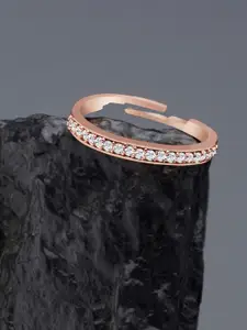 Zaveri Pearls Rose Gold-Plated White CZ-Studded Adjustable Contemporary Finger Ring