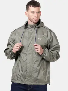 t-base Men Olive Green Windcheater and Water Resistant Biker Jacket