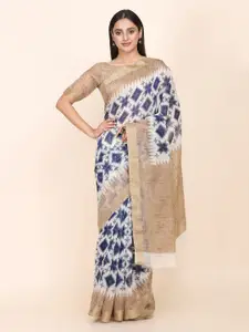 Shaily Cream-Coloured & Brown Ethnic Motifs Zari Silk Blend Saree