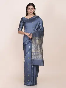 Shaily Grey & Gold-Coloured Ethnic Motifs Zari Woven Design Silk Blend Saree