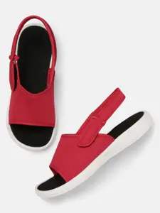 Kook N Keech Women Red & Black Solid Sports Sandals