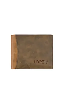 LOREM Men Brown & Olive Green Textured Two Fold Wallet with SIM Card Holder
