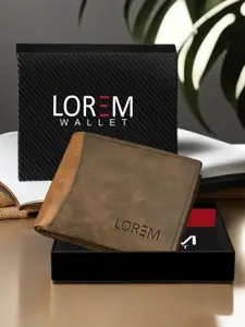 LOREM Men Brown & Olive Green Textured Two Fold Wallet with SIM Card Holder