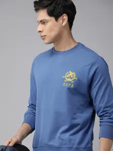 U.S. Polo Assn. Denim Co. Men Blue Solid Pure Cotton Sweatshirt with Embroidered Detail