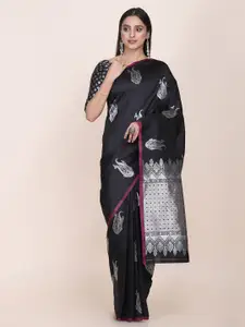 Shaily Black & Silver Woven Design Zari Silk Blend Saree