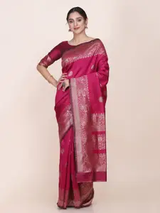 Shaily Magenta & Silver-Coloured Floral Zari Silk Blend Saree