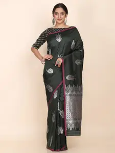 Shaily Women Olive Green Woven Designed Saree