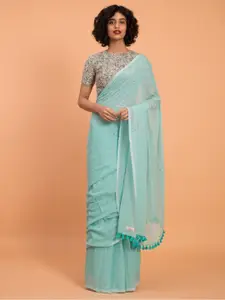 Suta Ice Green Embellished Sequinned Pure Cotton Saree