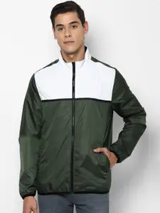 Allen Solly Men Olive Green and White Colourblocked Padded Jacket