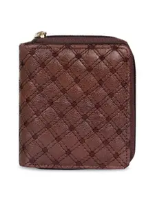 THE CLOWNFISH Women Brown Geometric Textured Synthetic Zip Around Wallet