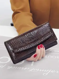 THE CLOWNFISH Octavia Coffee Brown Textured Leather Envelope