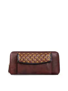 THE CLOWNFISH Women Brown & Yellow Solid Synthetic Zip Around Wallet