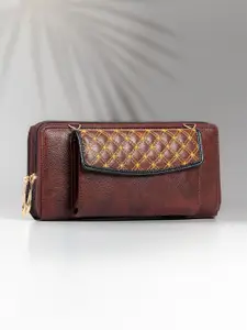 THE CLOWNFISH Women Brown & Yellow Solid Synthetic Zip Around Wallet