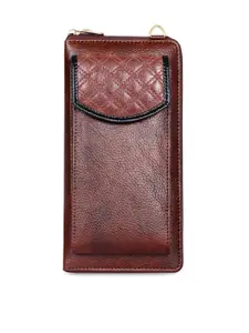 THE CLOWNFISH Women Brown Solid Synthetic Zip Around Wallet