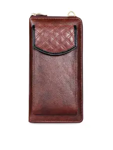 THE CLOWNFISH Classy Women Brown Solid Synthetic Zip Around Wallet