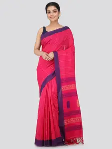 PinkLoom Pink & Blue Woven Design Pure Cotton Handloom Sustainable Saree