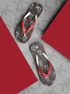 Kook N Keech Women Red & Charcoal Grey Printed Thong Flip-Flops