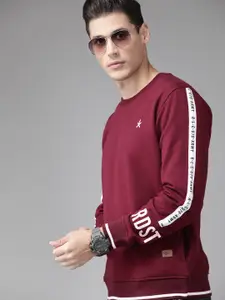 Roadster Men Maroon Solid Sweatshirt With Side Taping Detail