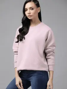 Roadster Women Lavender Geometric Woven Design Sweatshirt