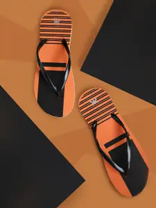 Kook N Keech Women Black & Orange Striped Thong Flip-Flops