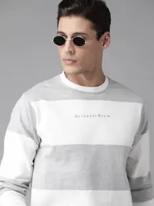 Roadster Men White Striped Sweatshirt